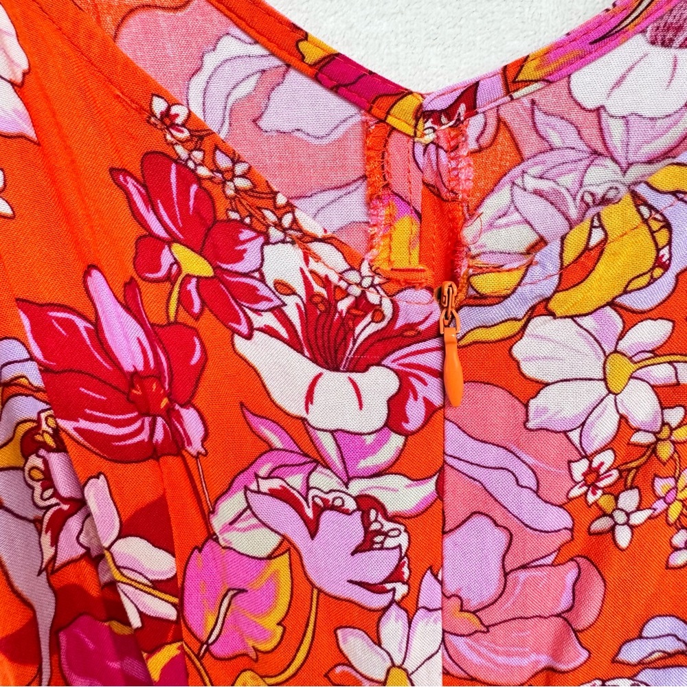 Vince Camuto Orange & Pink Floral Print V-Neck Maxi Dress - Picture 10 of 10